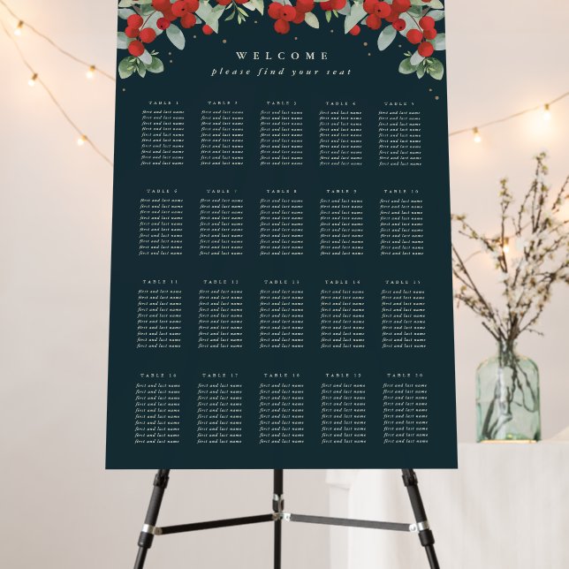 24x36" 20 Tables of 10 Christmas Seating Chart Foam Board (In Situ (Stand))