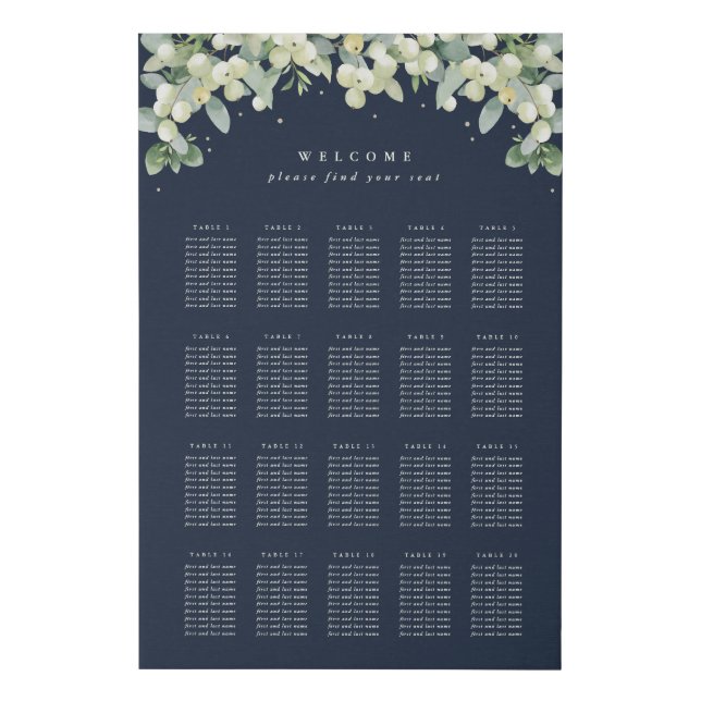 24x36" 20 Tables of 10 Seating Chart Faux Canvas Print (Front)