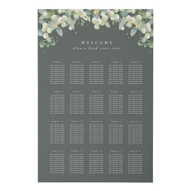 24x36" 20 Tables of 10 Seating Chart Faux Canvas Print (Front)