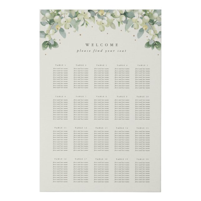 24x36" 20 Tables of 10 Seating Chart Faux Canvas Print (Front)