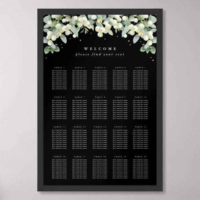 24x36" 20 Tables of 10 Seating Chart Poster (Framed Front)