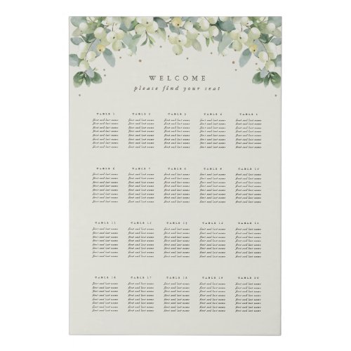24x36 20 Tables of 8 Wedding Seating Chart Faux Canvas Print