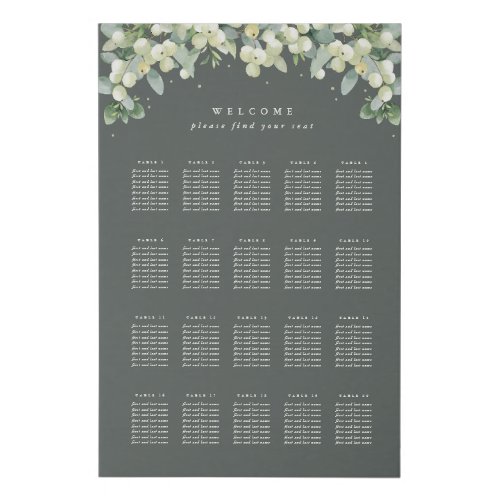 24x36 20 Tables of 8 Wedding Seating Chart Faux Canvas Print