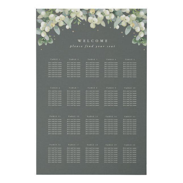24x36" 20 Tables of 8 Wedding Seating Chart Faux Canvas Print (Front)