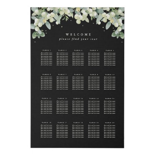 24x36 20 Tables of 8 Wedding Seating Chart Faux Canvas Print