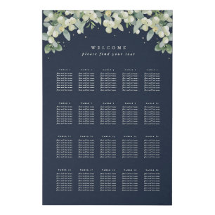 24x36" 20 Tables of 8 Wedding Seating Chart Faux Canvas Print