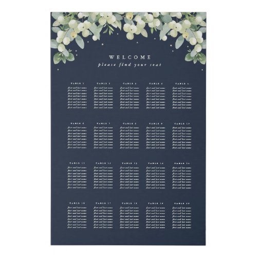 24x36 20 Tables of 8 Wedding Seating Chart Faux Canvas Print