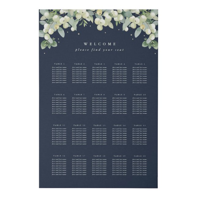 24x36" 20 Tables of 8 Wedding Seating Chart Faux Canvas Print (Front)