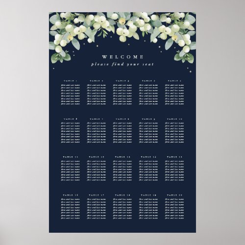 24x36 20 Tables of 8 Wedding Seating Chart Poster