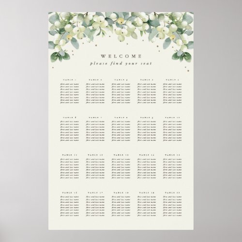 24x36 20 Tables of 8 Wedding Seating Chart Poster