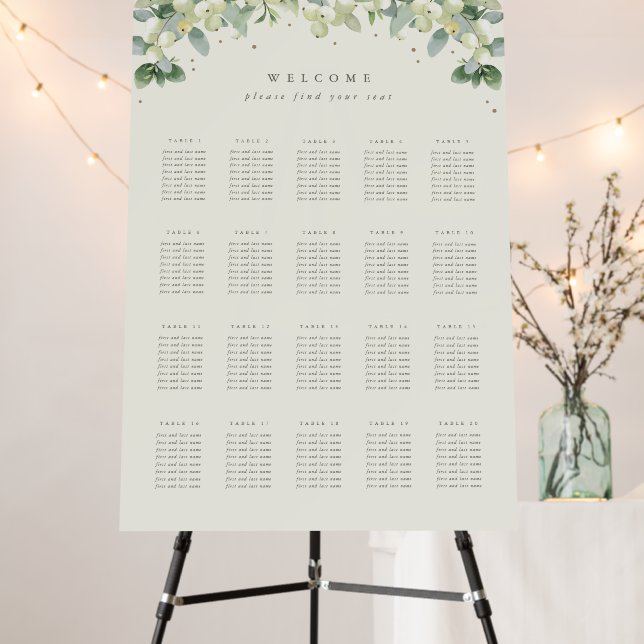24x36" 20 Tables of 8 Winter Wedding Seating Chart Foam Board (In Situ (Stand))
