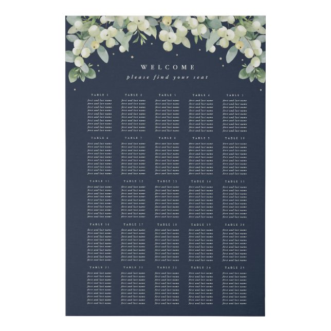 24x36" 25 Tables of 10 Seating Chart Faux Canvas Print (Front)