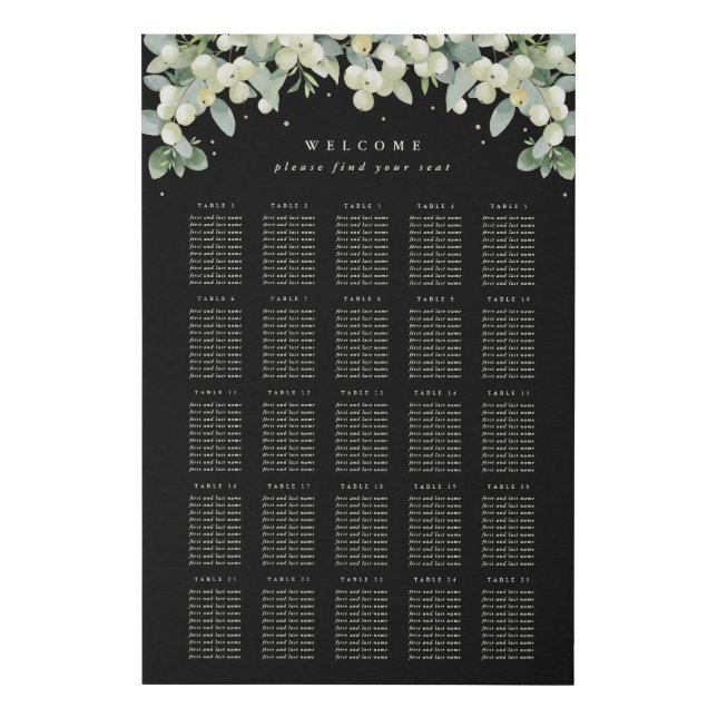 24x36" 25 Tables of 10 Seating Chart Faux Canvas Print (Front)