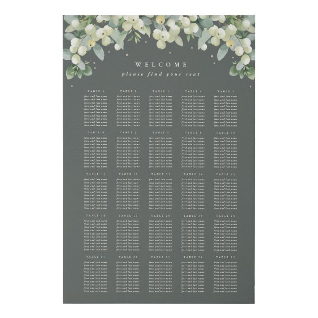 24x36" 25 Tables of 10 Seating Chart Faux Canvas Print (Front)