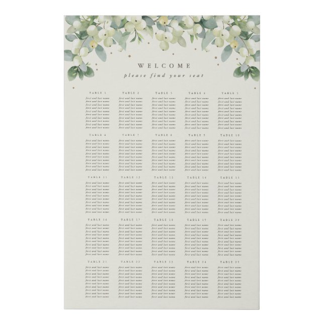 24x36" 25 Tables of 10 Seating Chart Faux Canvas Print (Front)