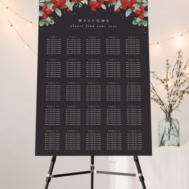24x36" 25 Tables of 8 Christmas Seating Chart Foam Board (In Situ (Stand))