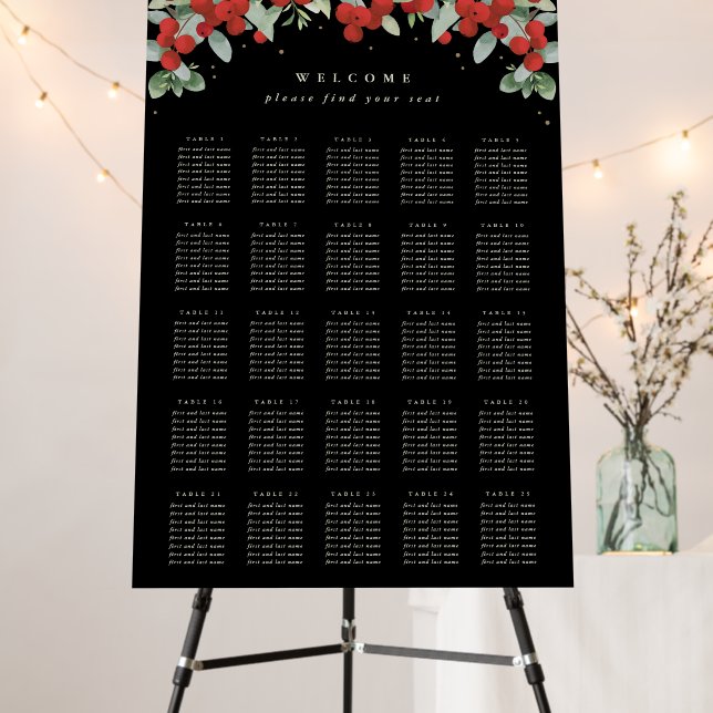 24x36" 25 Tables of 8 Christmas Seating Chart Foam Board (In Situ (Stand))
