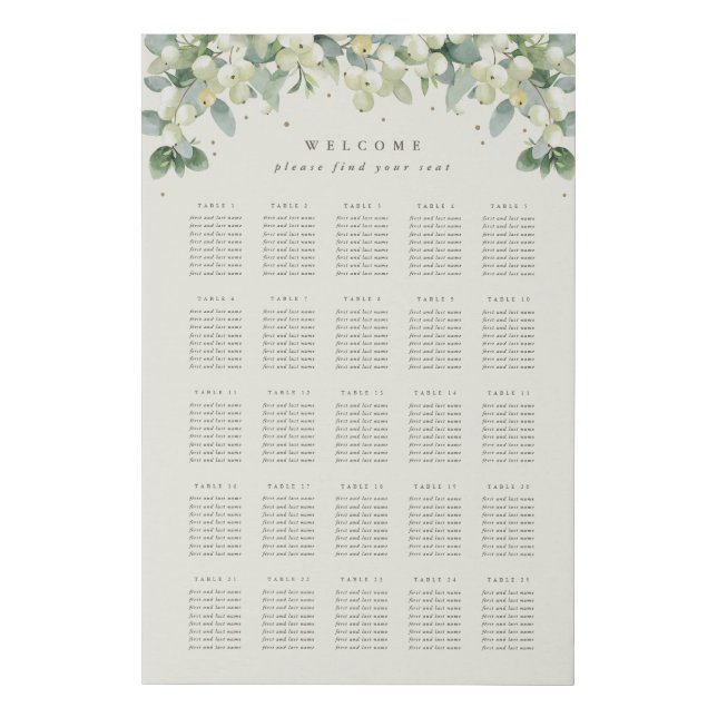 24x36" 25 Tables of 8 Seating Chart Faux Canvas Print (Front)