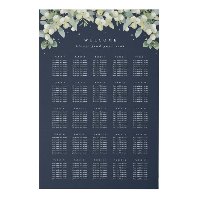 24x36" 25 Tables of 8 Seating Chart Faux Canvas Print (Front)