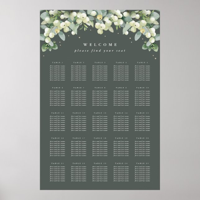 24x36" 25 Tables of 8 Seating Chart Poster (Front)