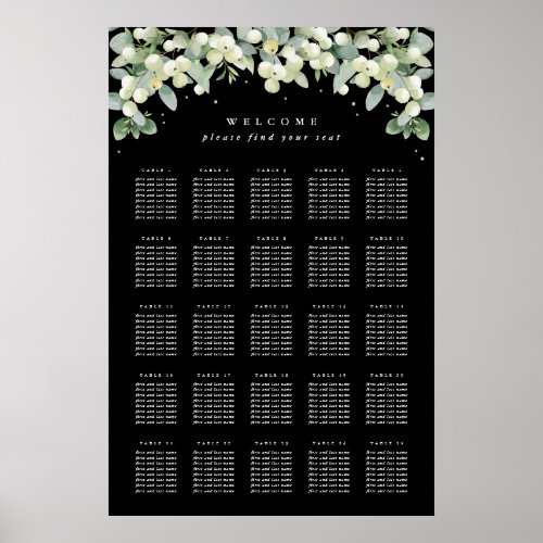 24x36 25 Tables of 8 Seating Chart Poster