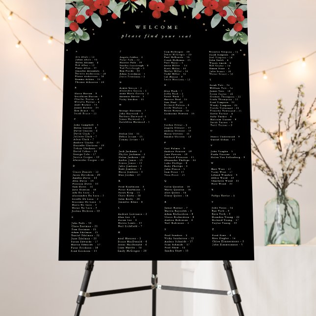 24x36" Alphabetical Holiday Seating Chart for 200 Foam Board (In Situ (Stand))