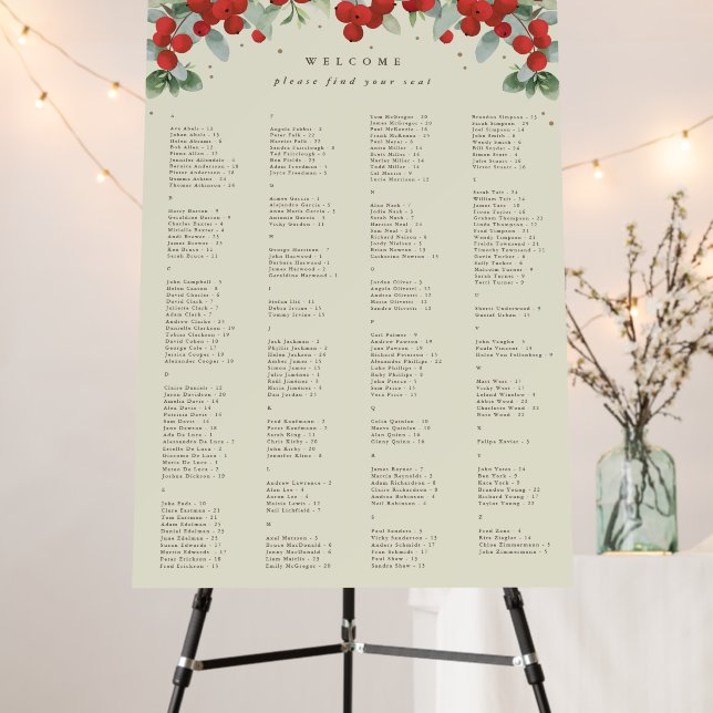 24x36" Alphabetical Holiday Seating Chart for 200 Foam Board (In Situ (Stand))