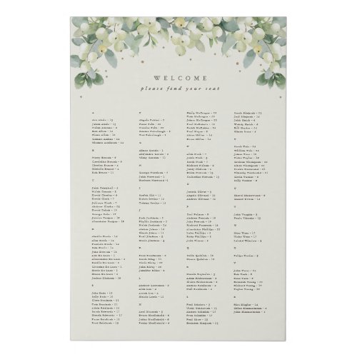 24x36 Alphabetical Seating Chart for 150 People Faux Canvas Print