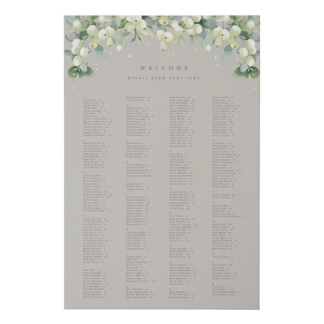 24x36" Alphabetical Seating Chart for 250 People Faux Canvas Print (Front)