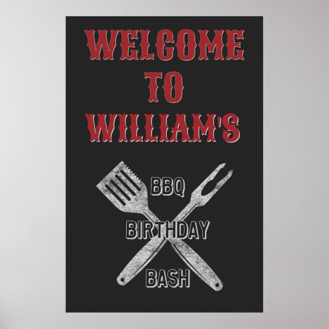 24x36 Backyard BBQ Birthday Party Welcome Sign (Front)