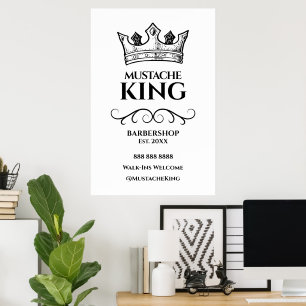 24x36 Black Crown King Mustache Barbershop Sign