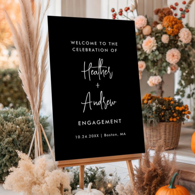 24x36 Black Modern Engagement Party Welcome Sign (Creator Uploaded)
