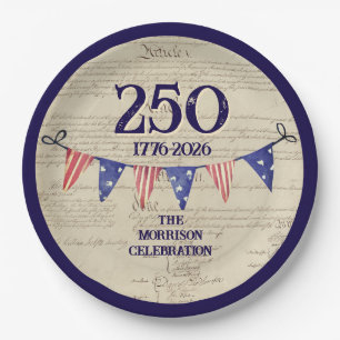 250 4th of July Vintage Patriotic USA Blue Party Paper Plates