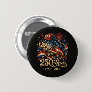 250 America 1776 2026 Bass Fishing USA Flag Button