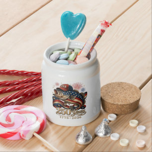 250 America 1776 2026 Bass Fishing USA Flag Candy Jar