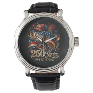 250 America 1776 2026 Bass Fishing USA Flag Watch