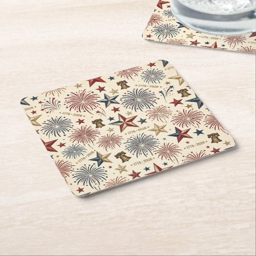 250 Anniversary America Patriotic 4th of July  Square Paper Coaster