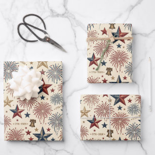 250 Anniversary America Patriotic 4th of July Wrapping Paper Sheets