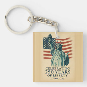 250 Anniversary Statue of Liberty Over Flag Keychain