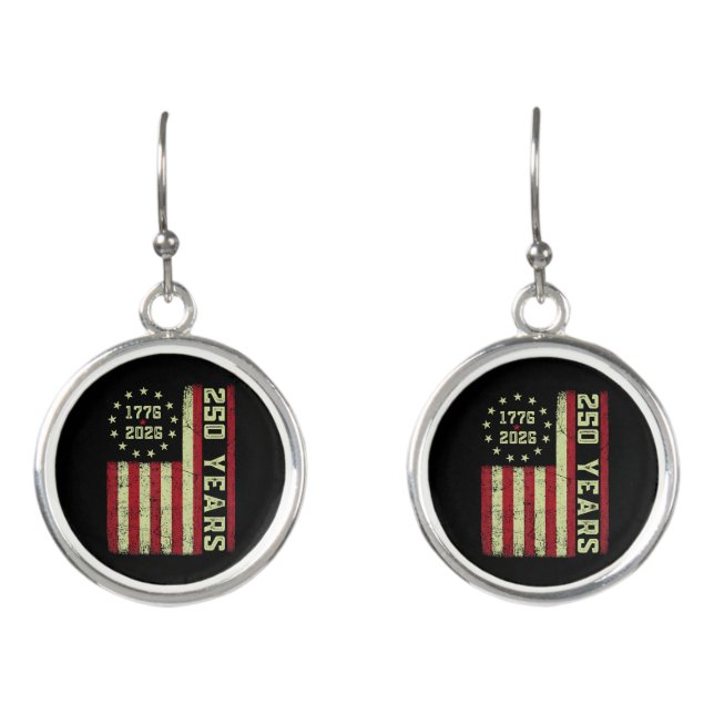 250 Anniversary Usa Flag Earrings (Front)