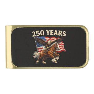250 Anniversary USA Western Horse Eagle Gold Finish Money Clip