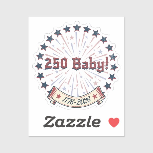 250 Baby America 250 Patriotic Fireworks Design Sticker (Sheet)