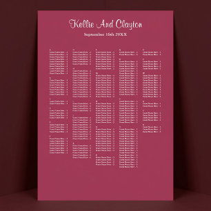 250 Burgundy Simple Wedding Seating Chart