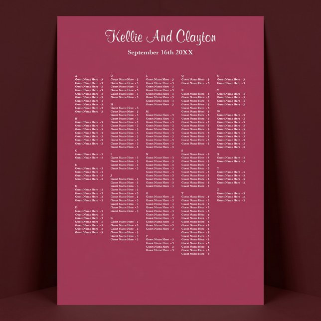 250 Burgundy Simple Wedding Seating Chart (Creator Uploaded)