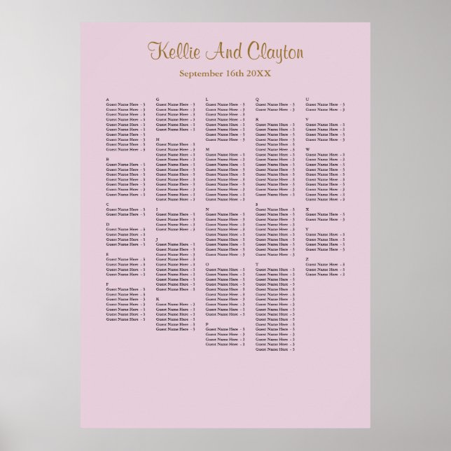 250 Purple Simple Wedding Seating Chart (Front)