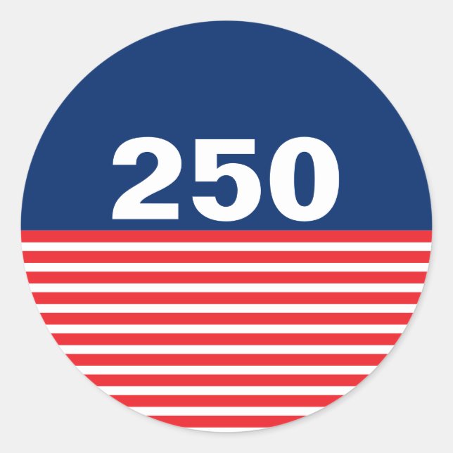 250 Red White and Blue USA Anniversary Classic Round Sticker (Front)