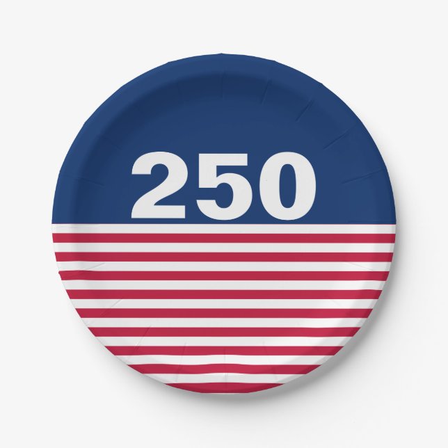 250 Red White and Blue USA Anniversary Paper Plates (Front)