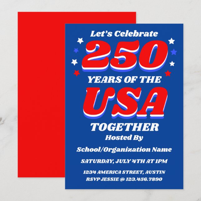 250 USA Party Customizable Patriotic Invite (Front/Back)