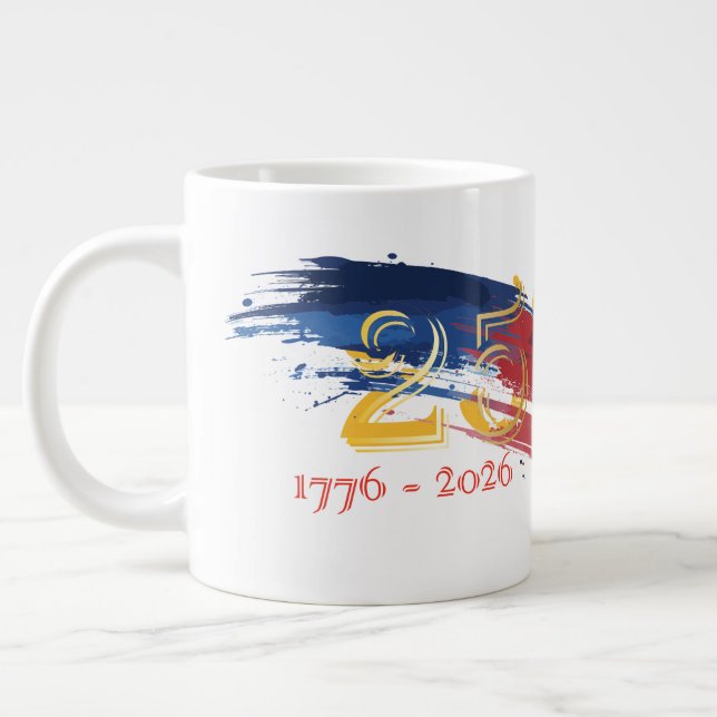 250 Year American flag brush with gold numbers Giant Coffee Mug (Left)