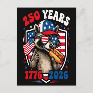 250 years 1776 2026 patriotic raccoon usa independ holiday postcard